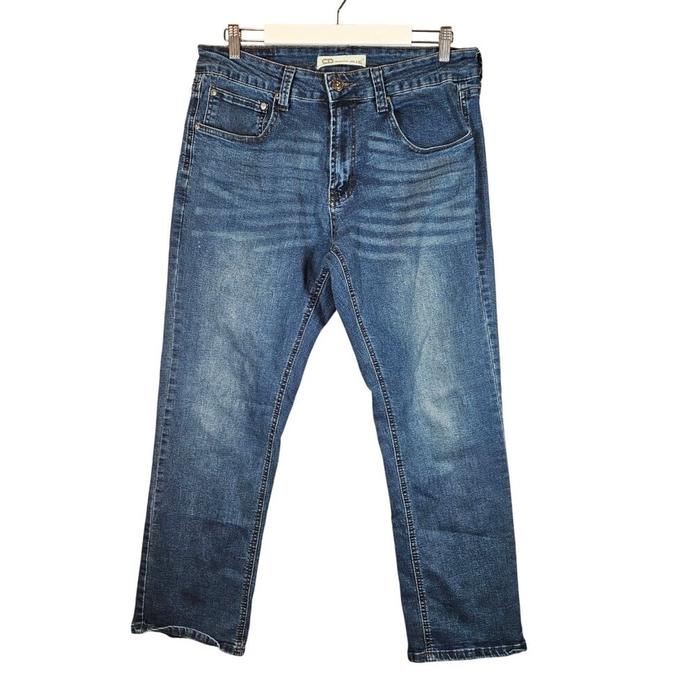 Royal Blue Mens 34x30 Straight Leg Jeans Classic Blue Denim casual whiskered